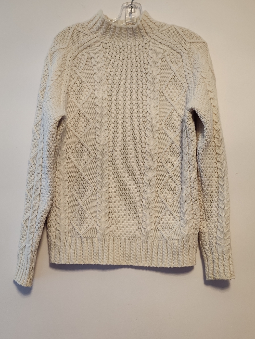 Brooks Brothers Cream Merino Wool Cable Mock neck Sweater Mens M